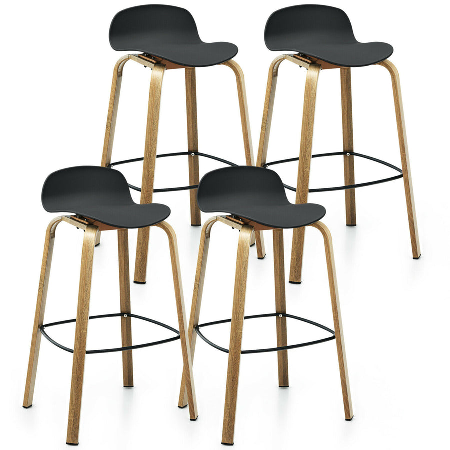 Modern Set of 4 Barstools 30inch Pub Chairs w/Low Back and Metal Legs Black Image 1