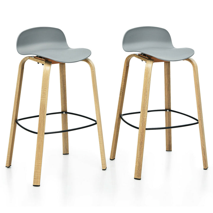 Modern Set of 2 Barstools 30inch Pub Chairs w/Low Back and Metal Legs Grey Image 1