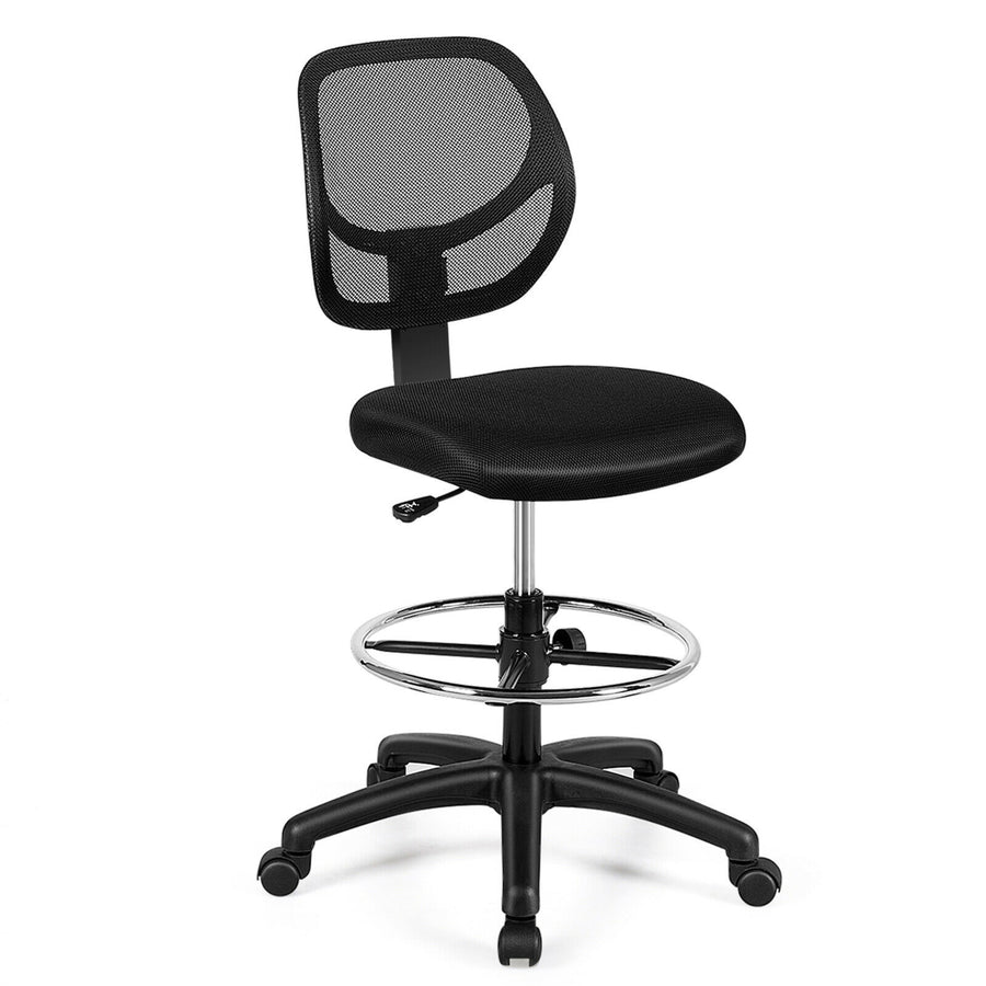 Mesh Drafting Chair Mid Back Office Chair Adjustable Height w/Footrest Armless Image 1