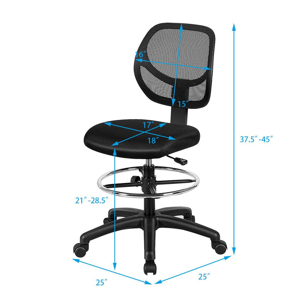 Mesh Drafting Chair Mid Back Office Chair Adjustable Height w/Footrest Armless Image 2