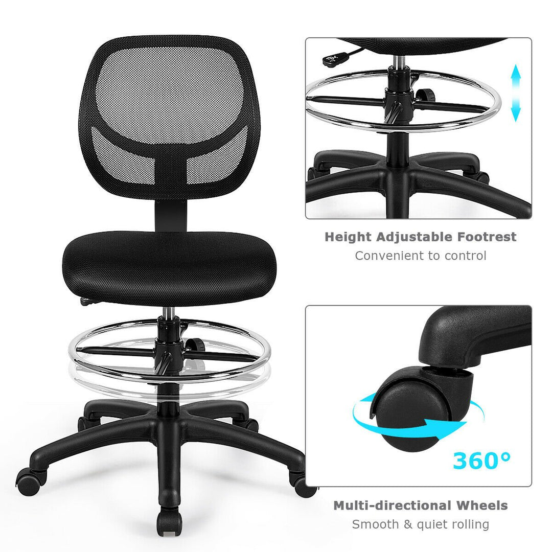 Mesh Drafting Chair Mid Back Office Chair Adjustable Height w/Footrest Armless Image 7