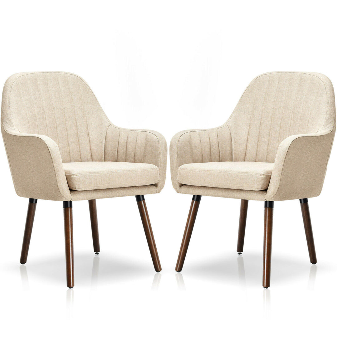 Set of 2 Accent Chairs Fabric Upholstered Armchairs w/Wooden Legs Beige Image 4