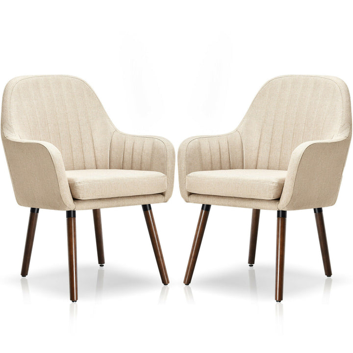 Set of 2 Accent Chairs Fabric Upholstered Armchairs w/Wooden Legs Beige Image 4