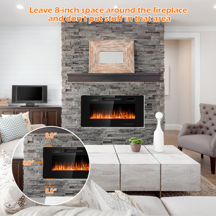 36-inch Recessed Wall Mounted Electric Fireplace Heater w/ Remote Control Image 5