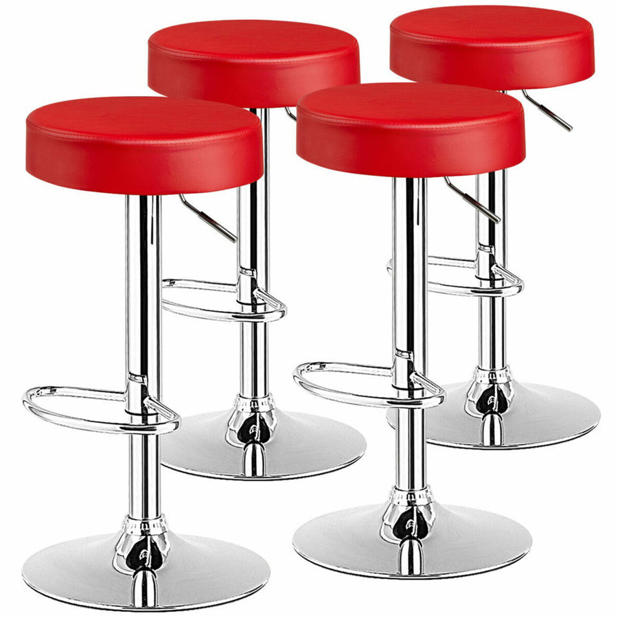 4PCS Adjustable Swivel Bar Stool PU Leather Kitchen Counter Bar Chairs Red Image 1