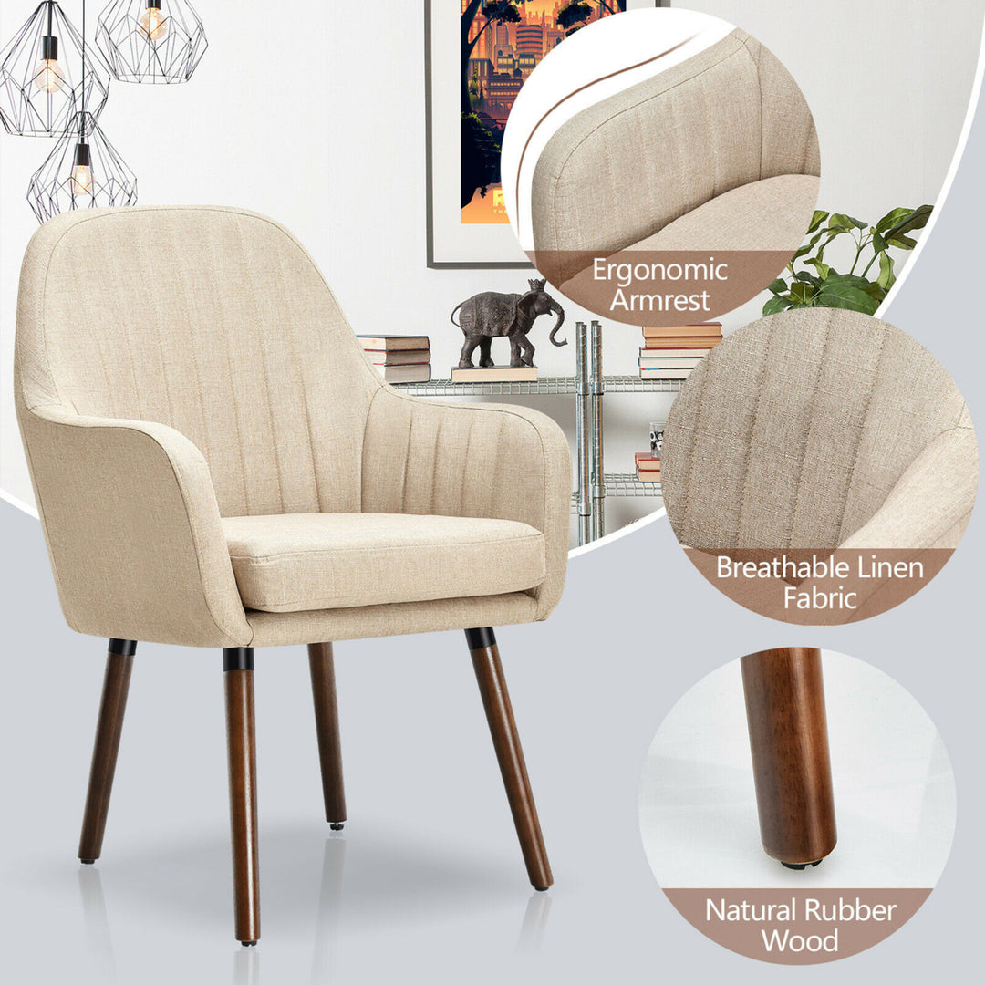 Set of 2 Accent Chairs Fabric Upholstered Armchairs w/Wooden Legs Beige Image 10