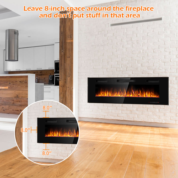 60 Fireplace Electric Recessed Wall Mounted Heater w/ Remote Control Image 5