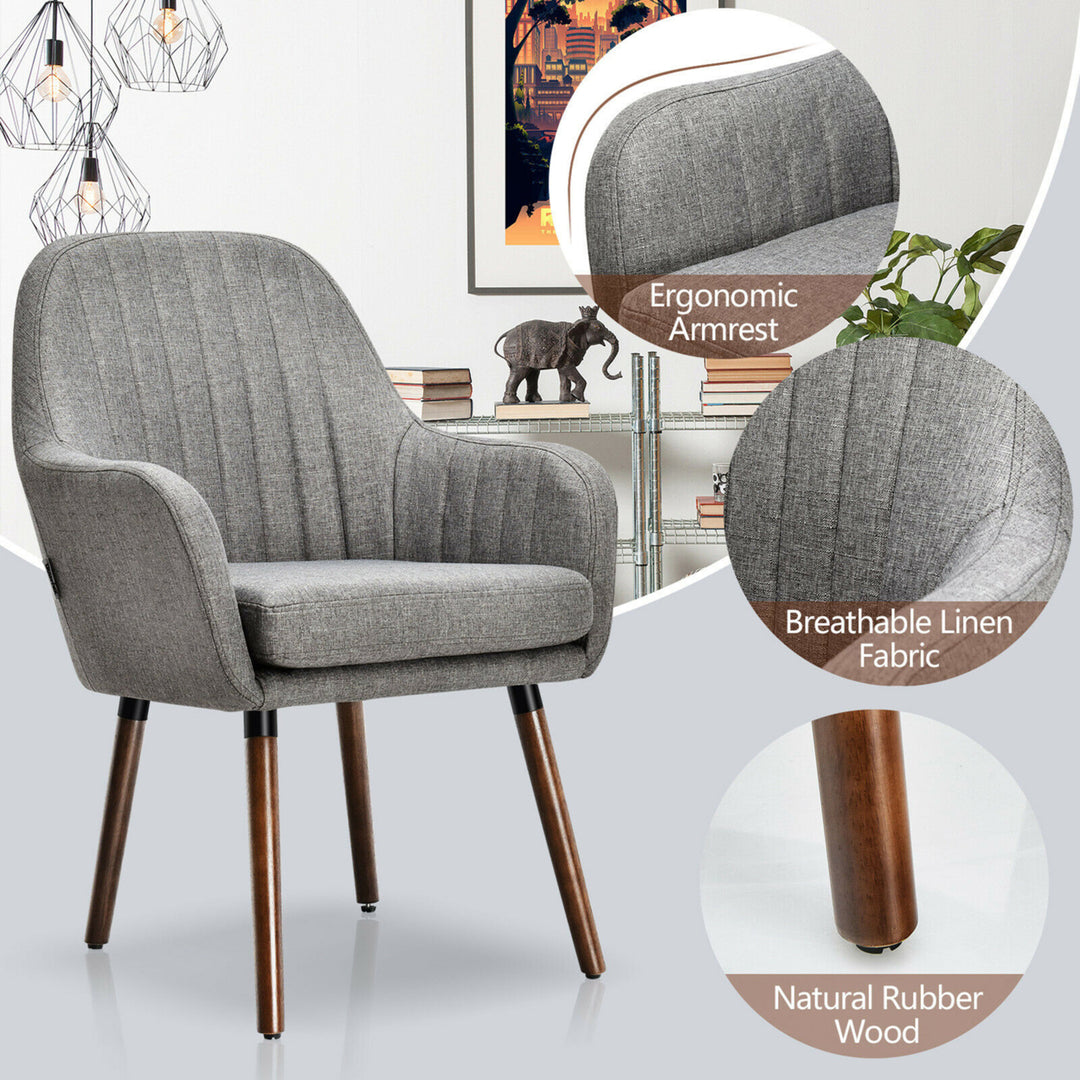 Set of 2 Accent Chairs Fabric Upholstered Armchairs w/Wooden Legs Gray Image 10