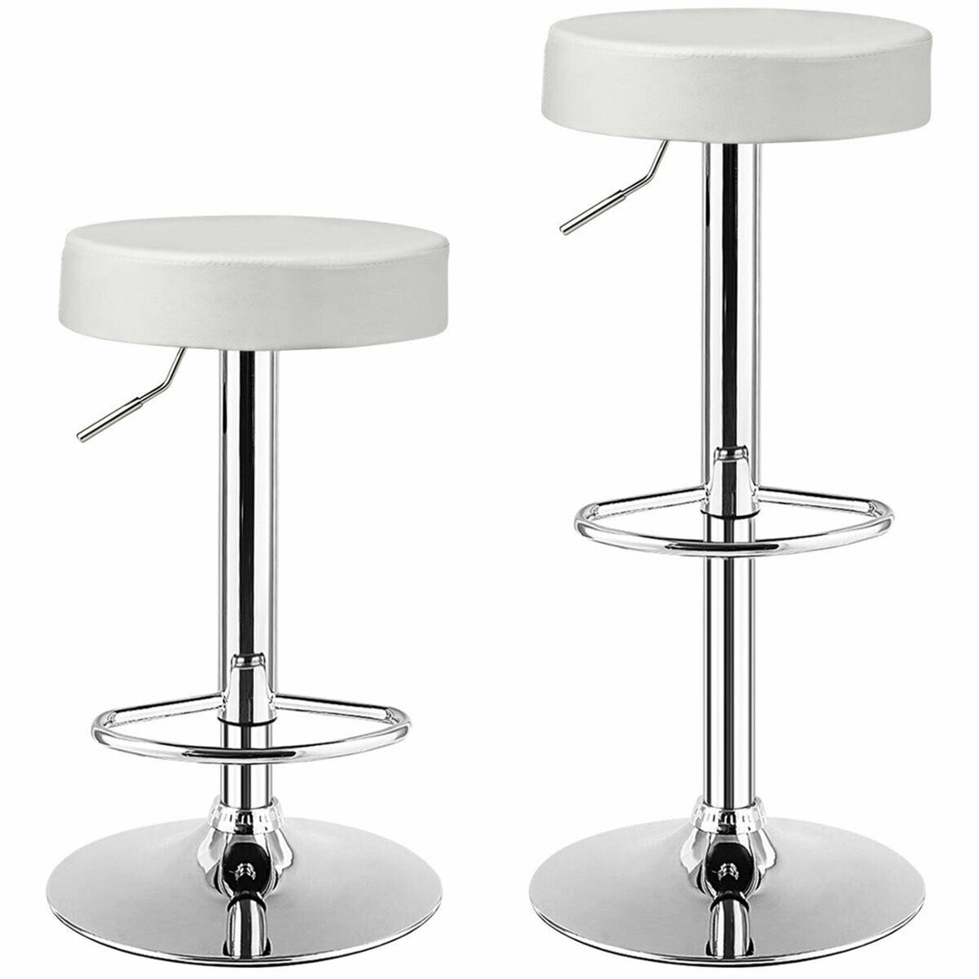 2PCS Adjustable Swivel Bar Stool PU Leather Kitchen Counter Bar Chairs White Image 1