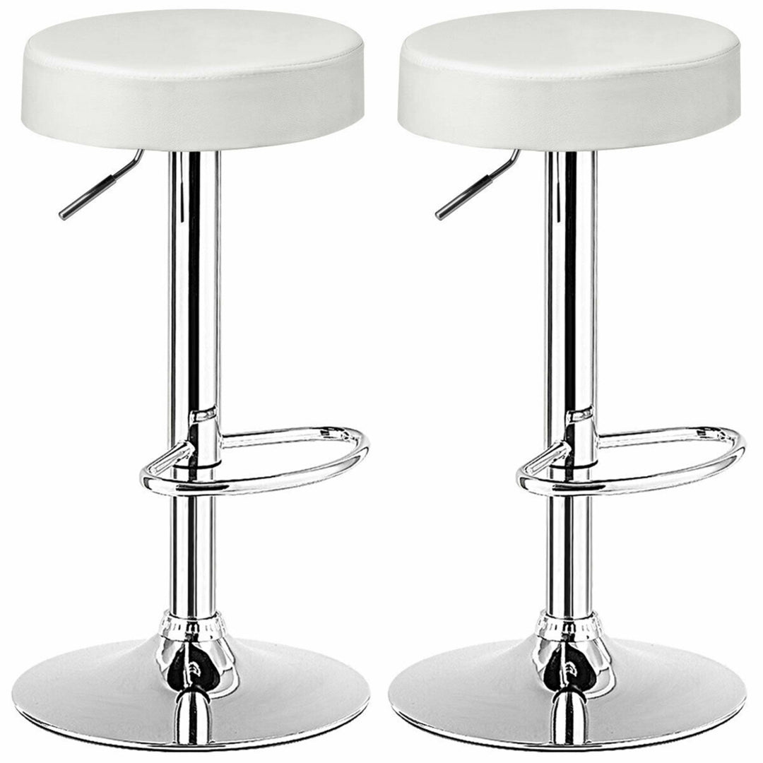 2PCS Adjustable Swivel Bar Stool PU Leather Kitchen Counter Bar Chairs White Image 2