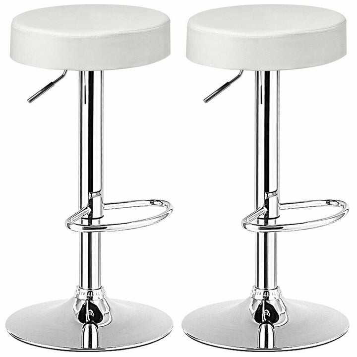 2PCS Adjustable Swivel Bar Stool PU Leather Kitchen Counter Bar Chairs White Image 2