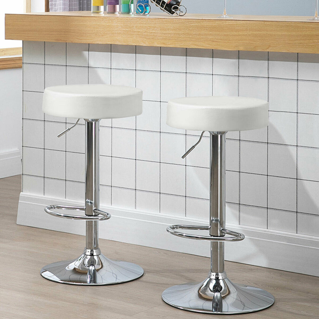 2PCS Adjustable Swivel Bar Stool PU Leather Kitchen Counter Bar Chairs White Image 3