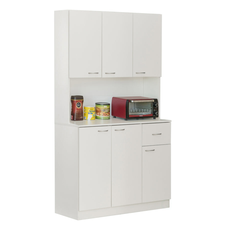 Kitchen Pantry Storage Cabinet with Drawer, Doors and Shelves, White Image 1