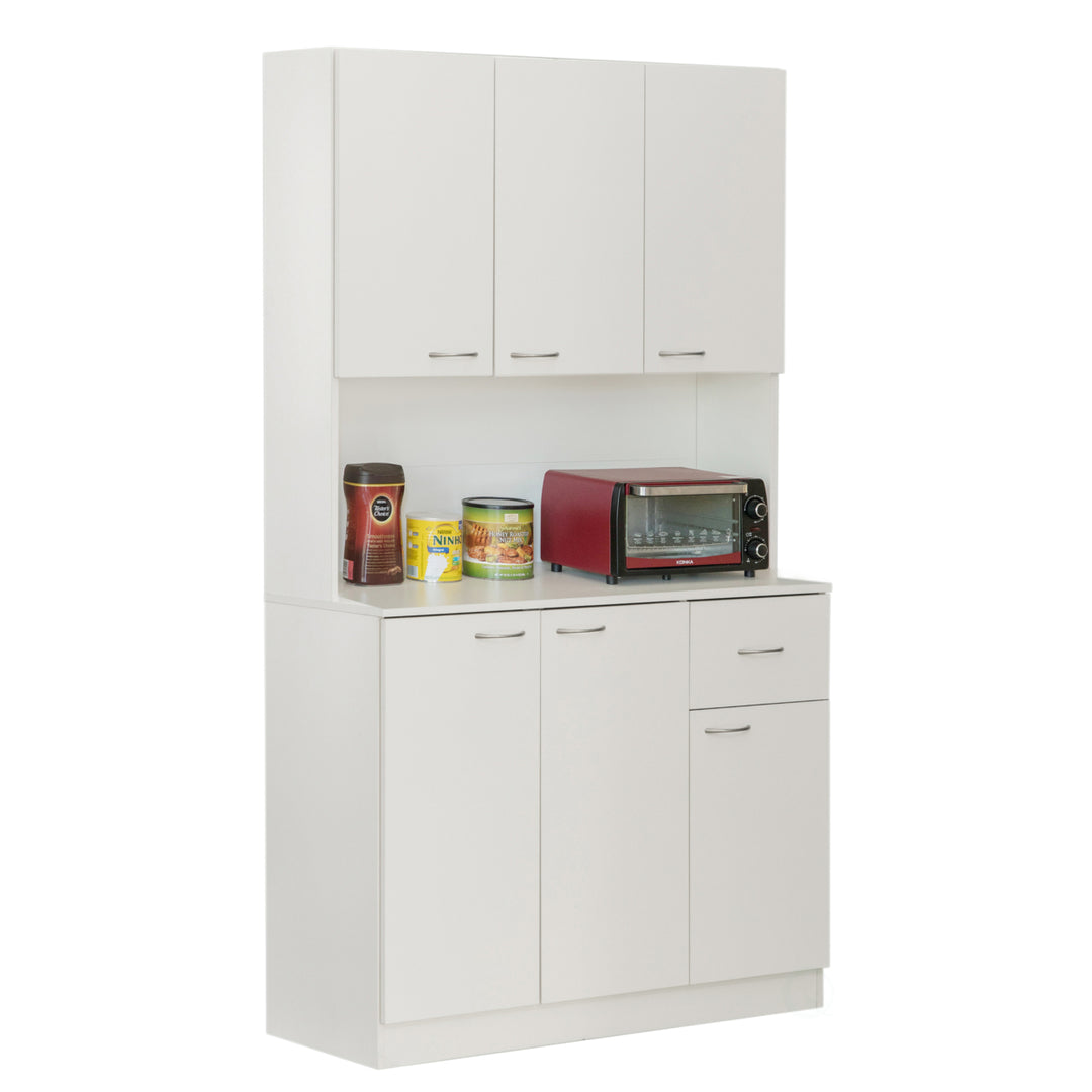 White Kitchen Pantry Storage Cabinet with Drawer and Shelves 39.75" Modern Design Image 1