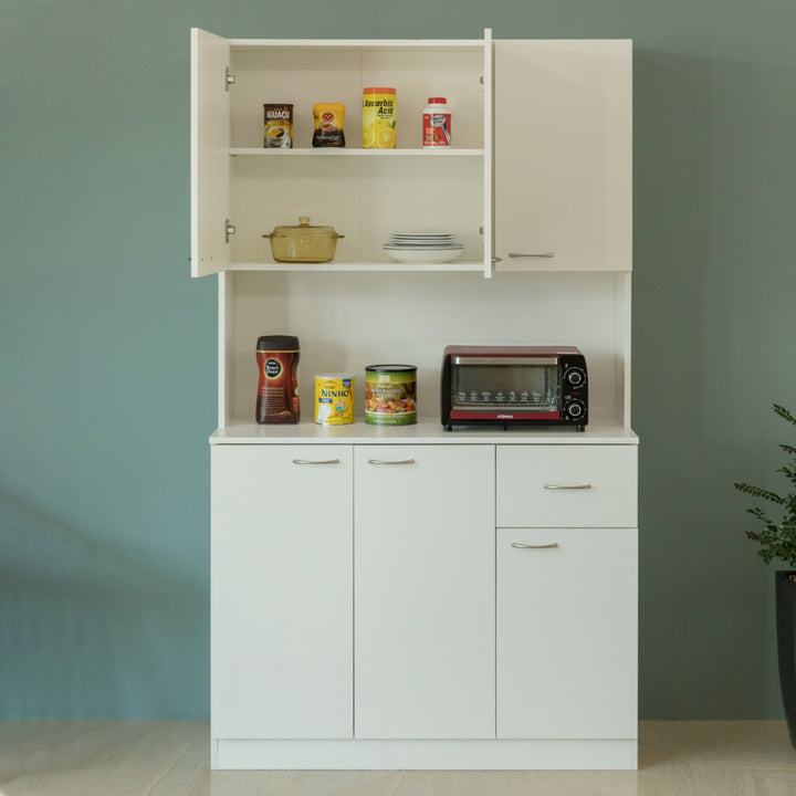 White Kitchen Pantry Storage Cabinet with Drawer and Shelves 39.75" Modern Design Image 2