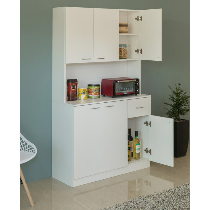 Kitchen Pantry Storage Cabinet with Drawer, Doors and Shelves, White Image 3