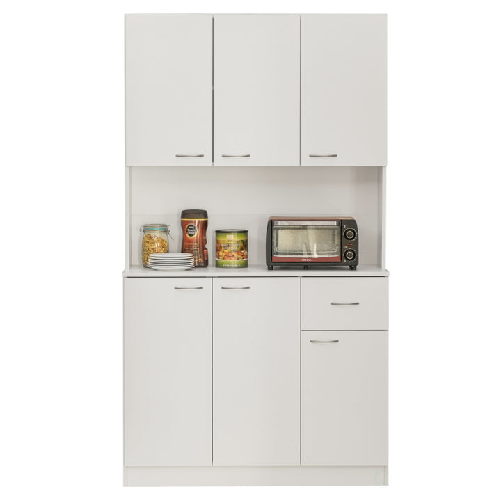 Kitchen Pantry Storage Cabinet with Drawer, Doors and Shelves, White Image 4