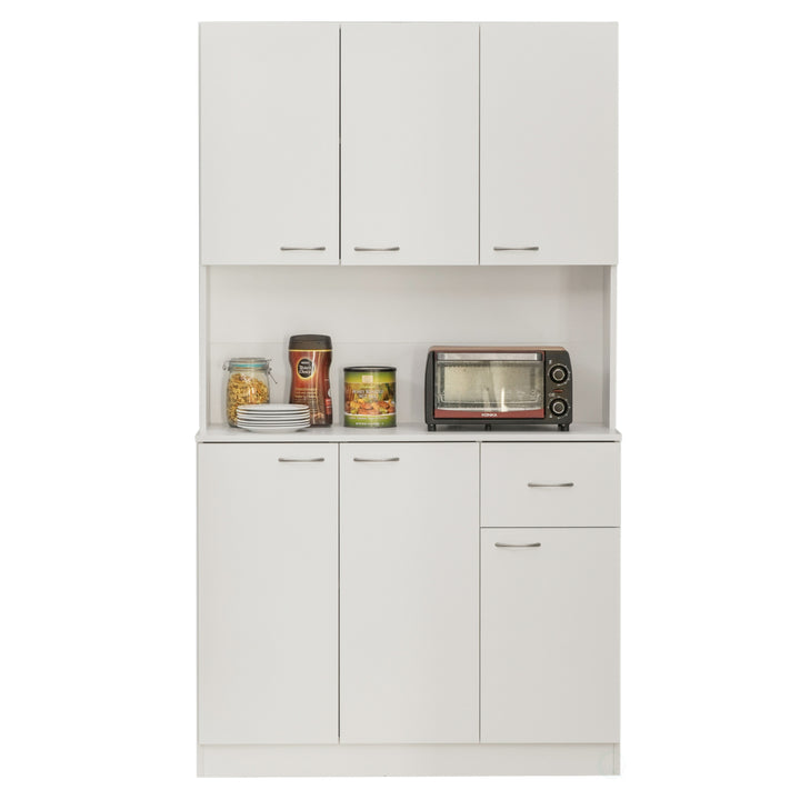 White Kitchen Pantry Storage Cabinet with Drawer and Shelves 39.75" Modern Design Image 4