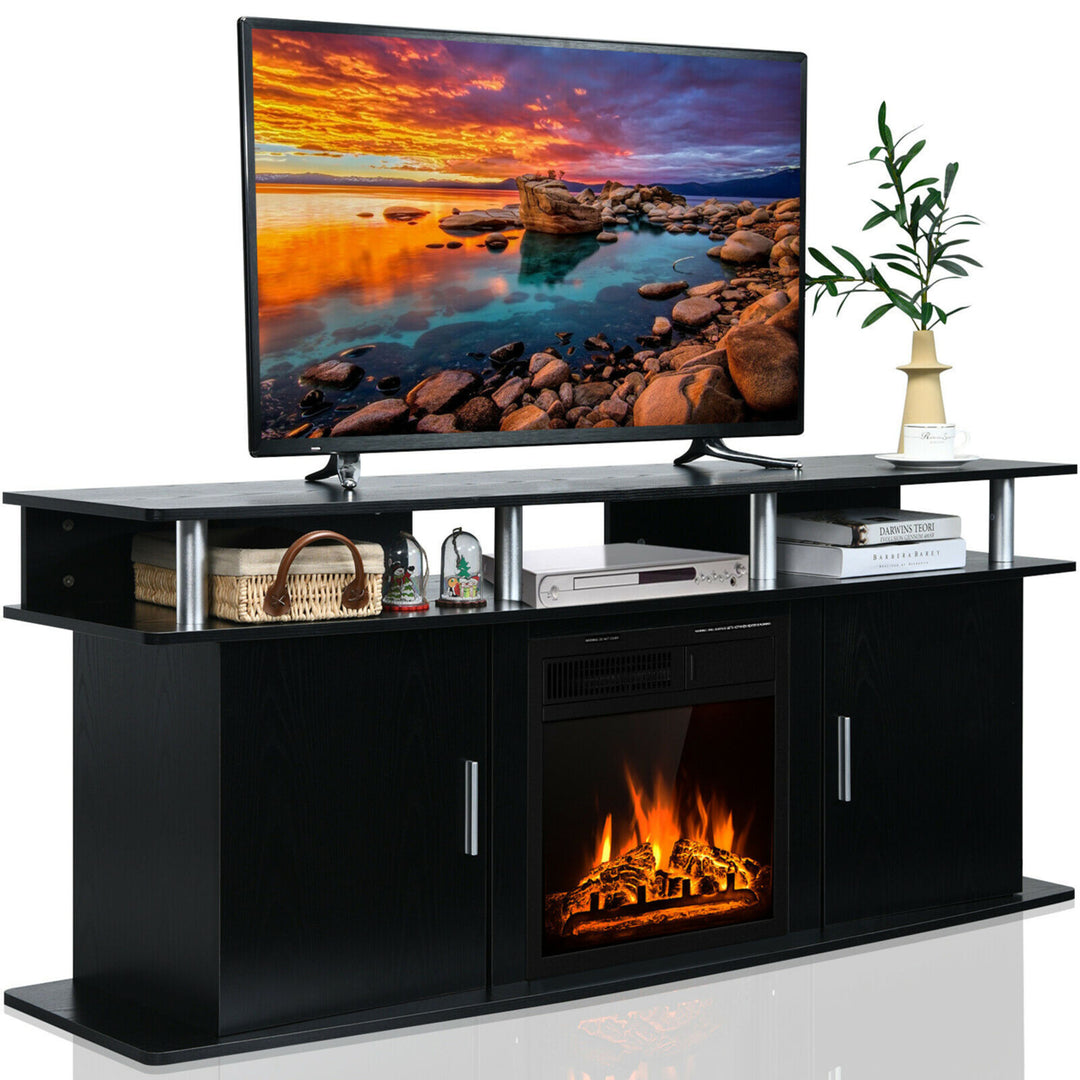 63 Fireplace TV Stand W/18 1500W Electric Fireplace up to 70 Black Image 1