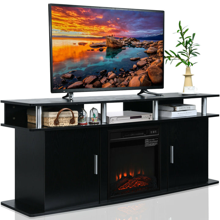 63 Fireplace TV Stand W/18 1400W Electric Fireplace up to 70 Black Image 1