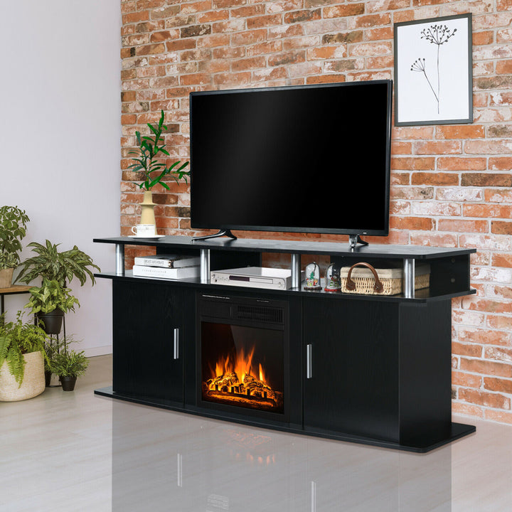 63 Fireplace TV Stand W/18 1500W Electric Fireplace up to 70 Black Image 3