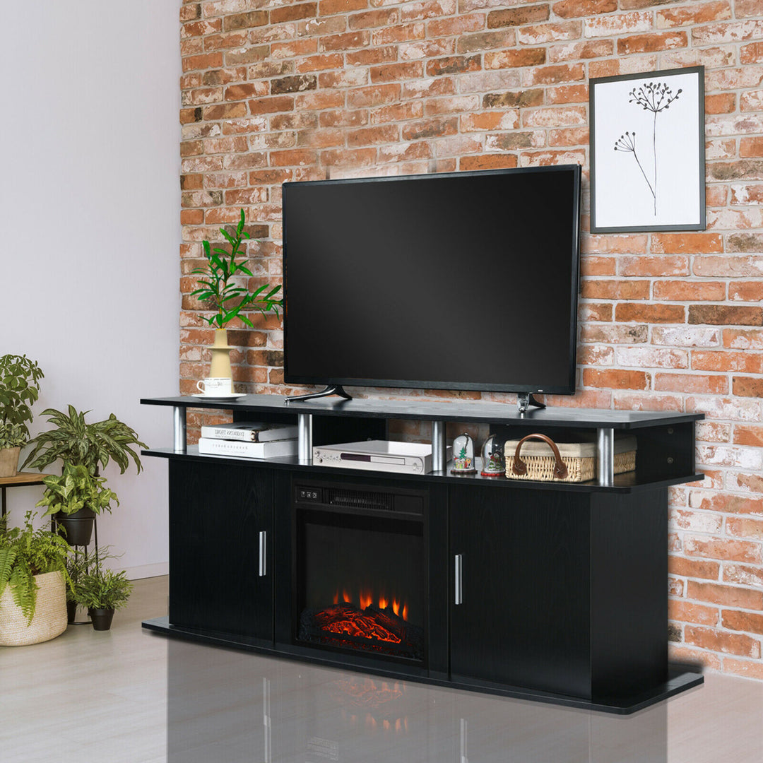 63 Fireplace TV Stand W/18 1400W Electric Fireplace up to 70 Black Image 3