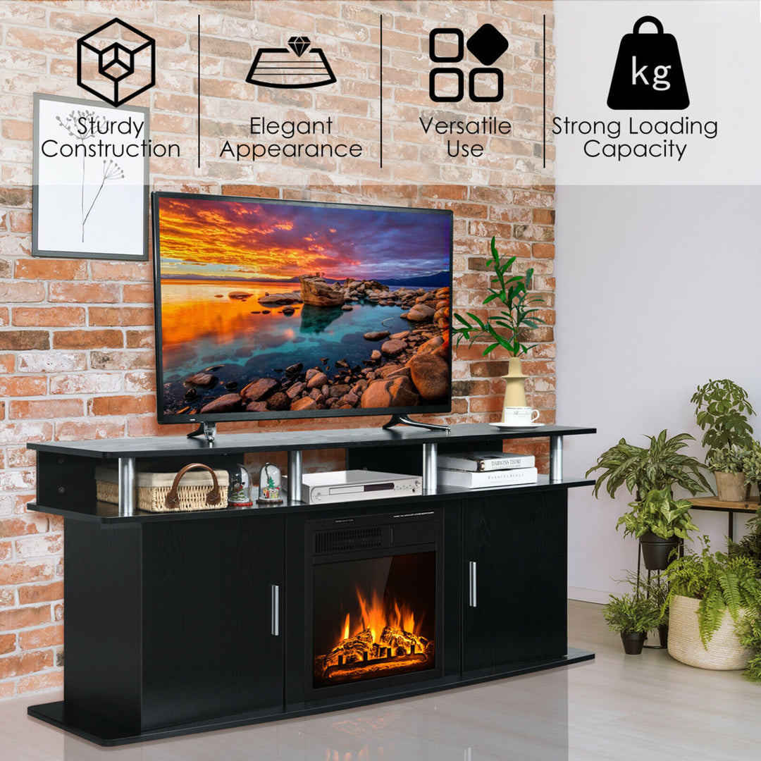 63 Fireplace TV Stand W/18 1500W Electric Fireplace up to 70 Black Image 5