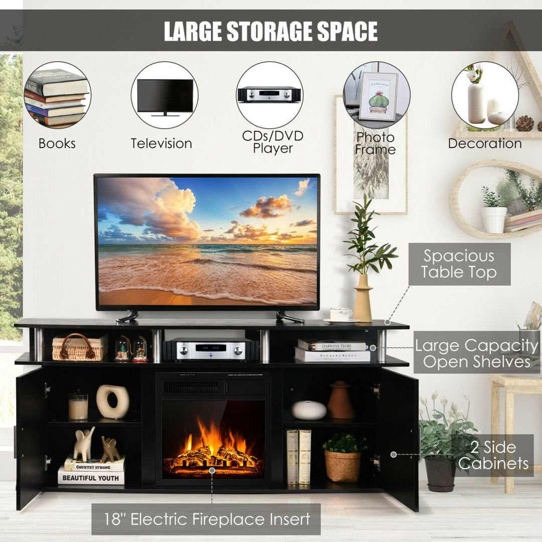 63 Fireplace TV Stand W/18 1500W Electric Fireplace up to 70 Black Image 6