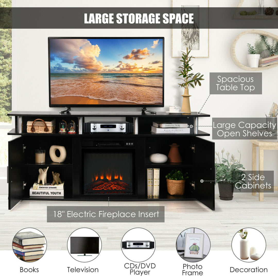 63 Fireplace TV Stand W/18 1400W Electric Fireplace up to 70 Black Image 6