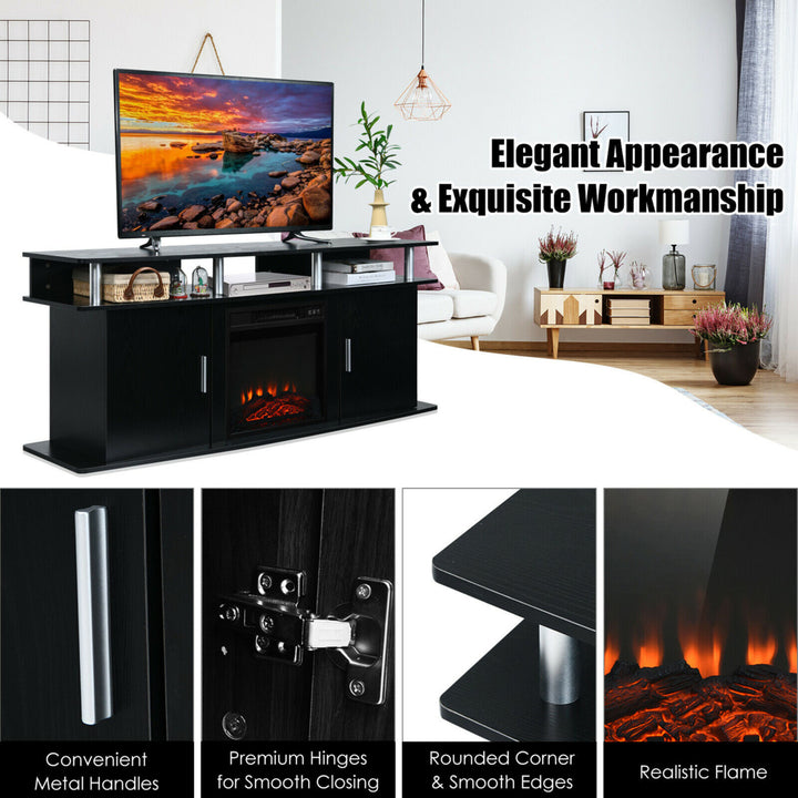 63 Fireplace TV Stand W/18 1400W Electric Fireplace up to 70 Black Image 10