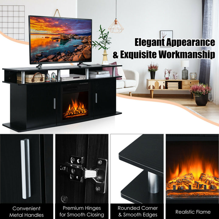 63 Fireplace TV Stand W/18 1500W Electric Fireplace up to 70 Black Image 10