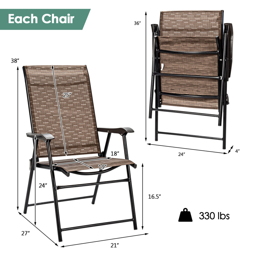 Set of 2 Folding Portable Patio Chairs Yard Outdoor w/ Armrests and Backrest Image 2