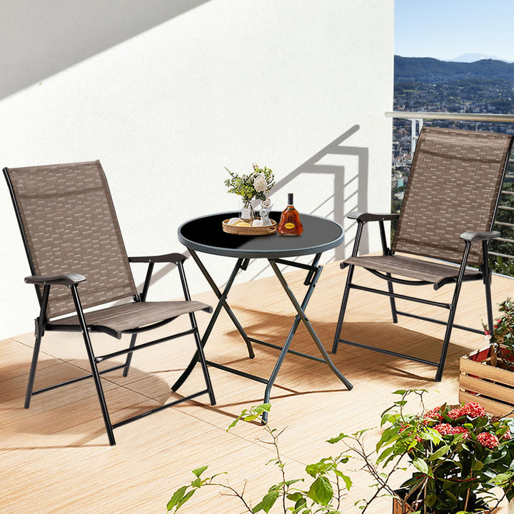 Set of 2 Folding Portable Patio Chairs Yard Outdoor w/ Armrests and Backrest Image 3