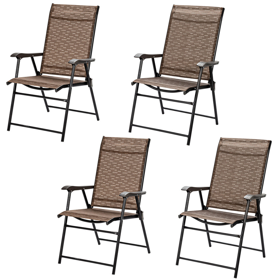 Set of 4 Folding Portable Patio Chairs Yard Outdoor w/ Armrests and Backrest Image 1