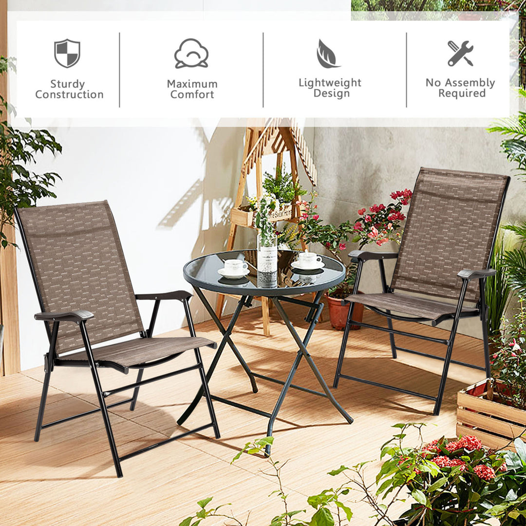 Set of 2 Folding Portable Patio Chairs Yard Outdoor w/ Armrests and Backrest Image 6