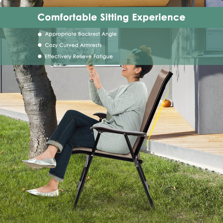 Set of 2 Folding Portable Patio Chairs Yard Outdoor w/ Armrests and Backrest Image 8