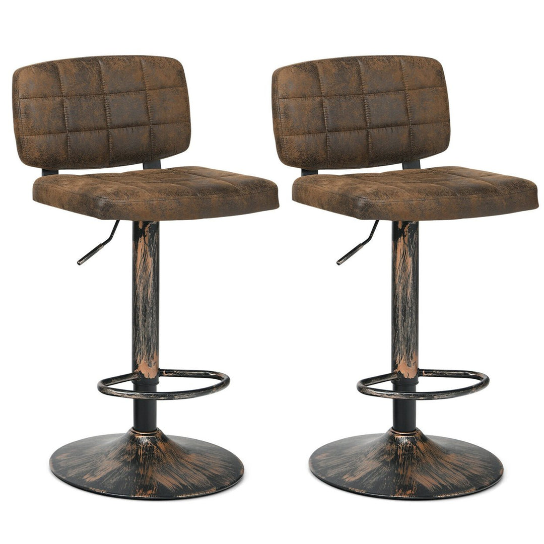 Set of 2 Adjustable Bar Stools Swivel Bar Chairs w/Backrest Retro Brown Image 1