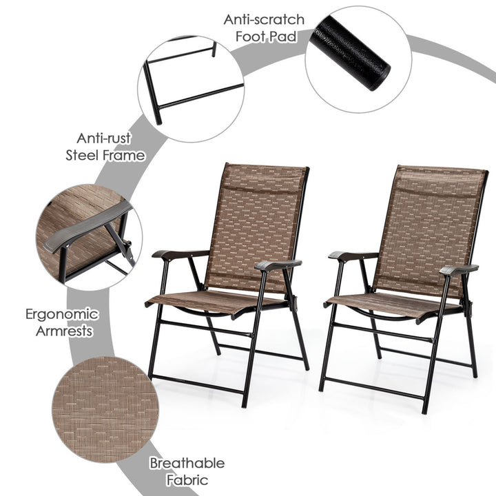 Set of 2 Folding Portable Patio Chairs Yard Outdoor w/ Armrests and Backrest Image 10