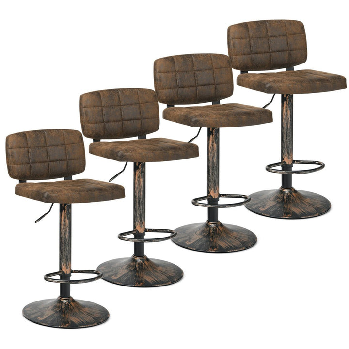 Set of 4 Adjustable Bar Stools Swivel Bar Chairs w/Backrest Retro Brown Image 1