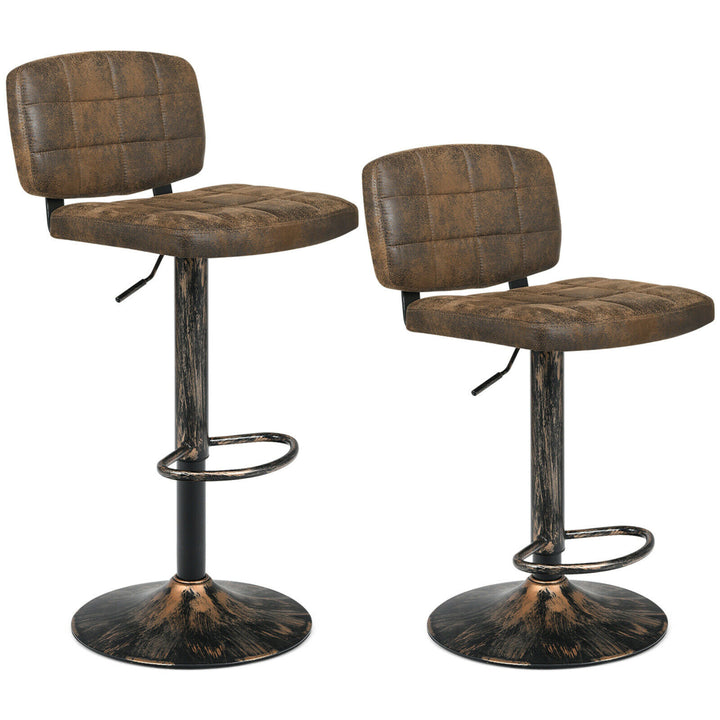 Set of 2 Adjustable Bar Stools Swivel Bar Chairs w/Backrest Retro Brown Image 4