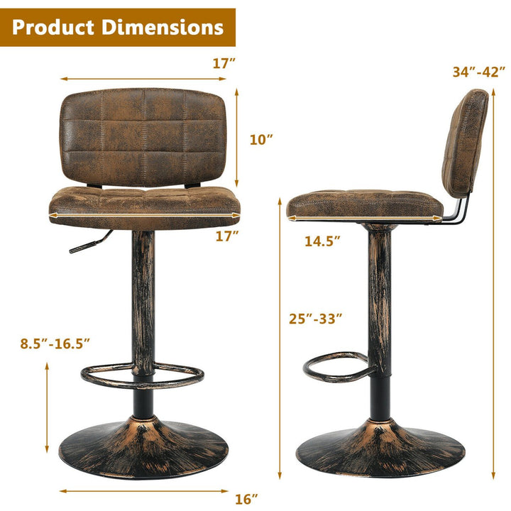 Set of 4 Adjustable Bar Stools Swivel Bar Chairs w/Backrest Retro Brown Image 2