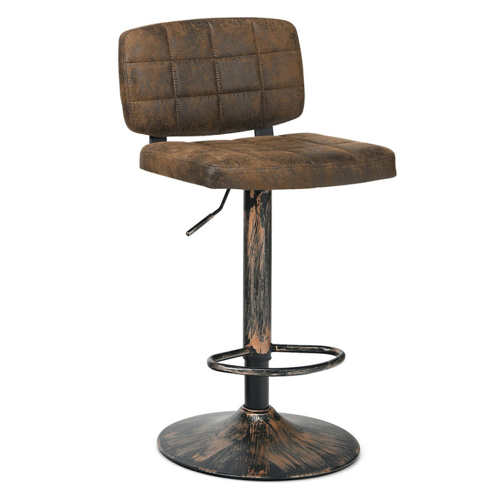 Set of 2 Adjustable Bar Stools Swivel Bar Chairs w/Backrest Retro Brown Image 5