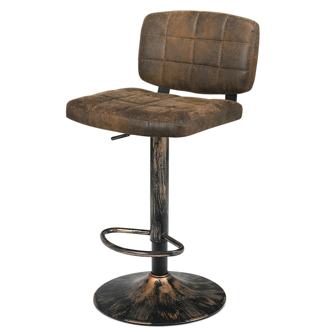 Set of 2 Adjustable Bar Stools Swivel Bar Chairs w/Backrest Retro Brown Image 6