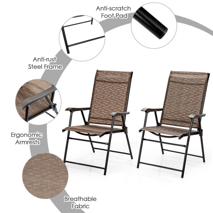 Set of 4 Folding Portable Patio Chairs Yard Outdoor w/ Armrests and Backrest Image 10