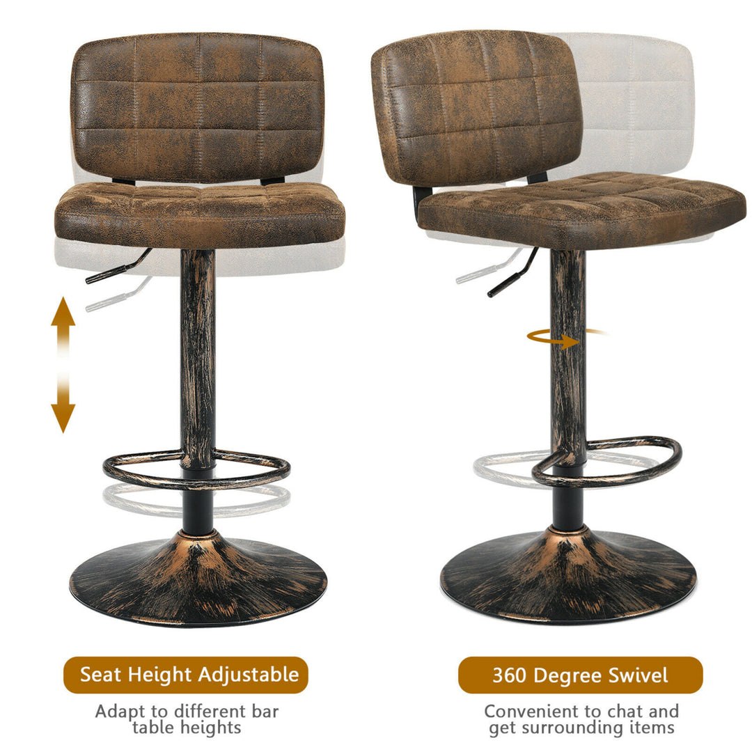 Set of 2 Adjustable Bar Stools Swivel Bar Chairs w/Backrest Retro Brown Image 8