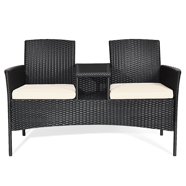 Cushioned Patio Rattan Seat Loveseat Sofa Table Chairs Image 7