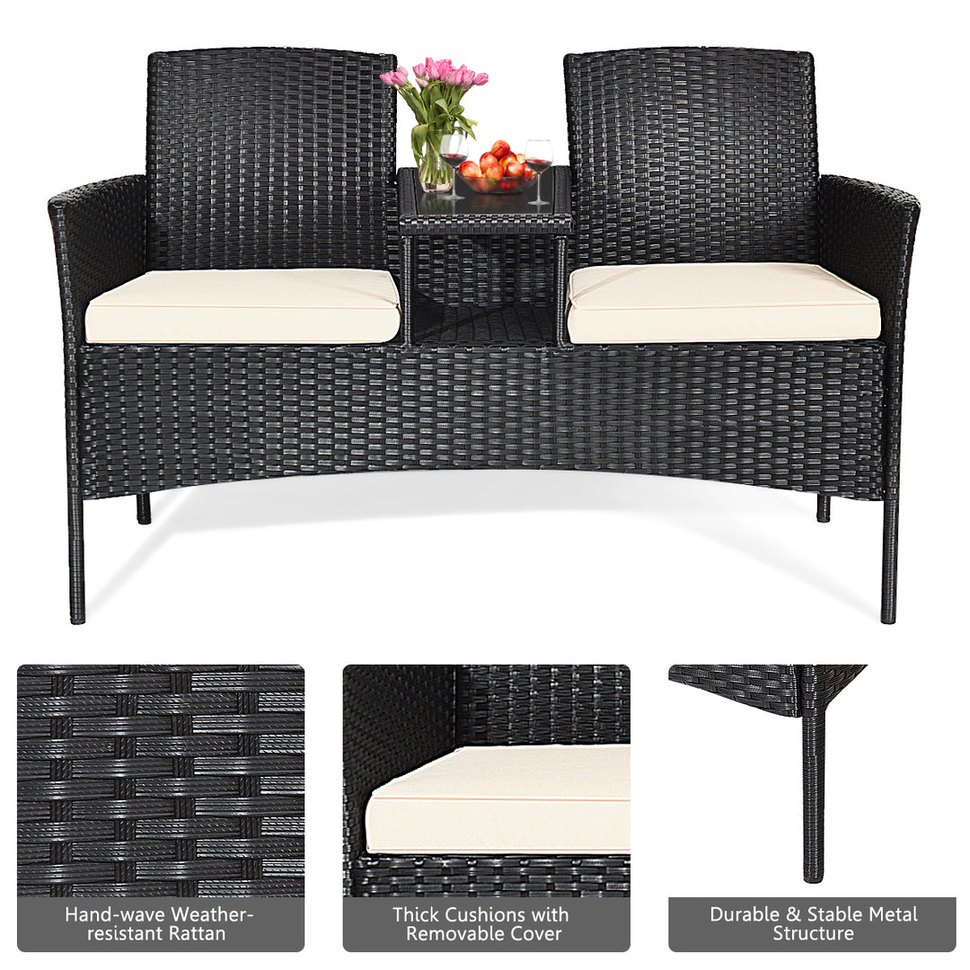 Cushioned Patio Rattan Seat Loveseat Sofa Table Chairs Image 8