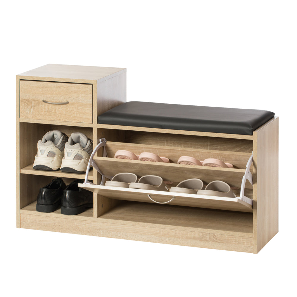 Wooden Shoe Storage Bench with Cushion 37.5 inch Entryway Organizer Furniture Image 2