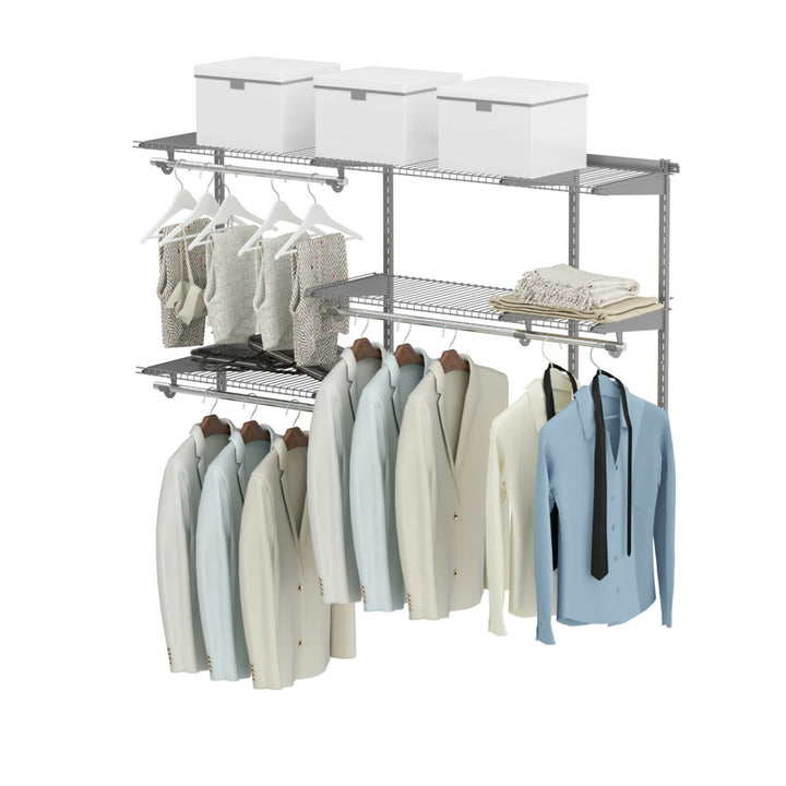 Custom Closet Organizer Kit 3 to 5 FT Wall-mounted Closet System w/Hang Rod Grey Image 1