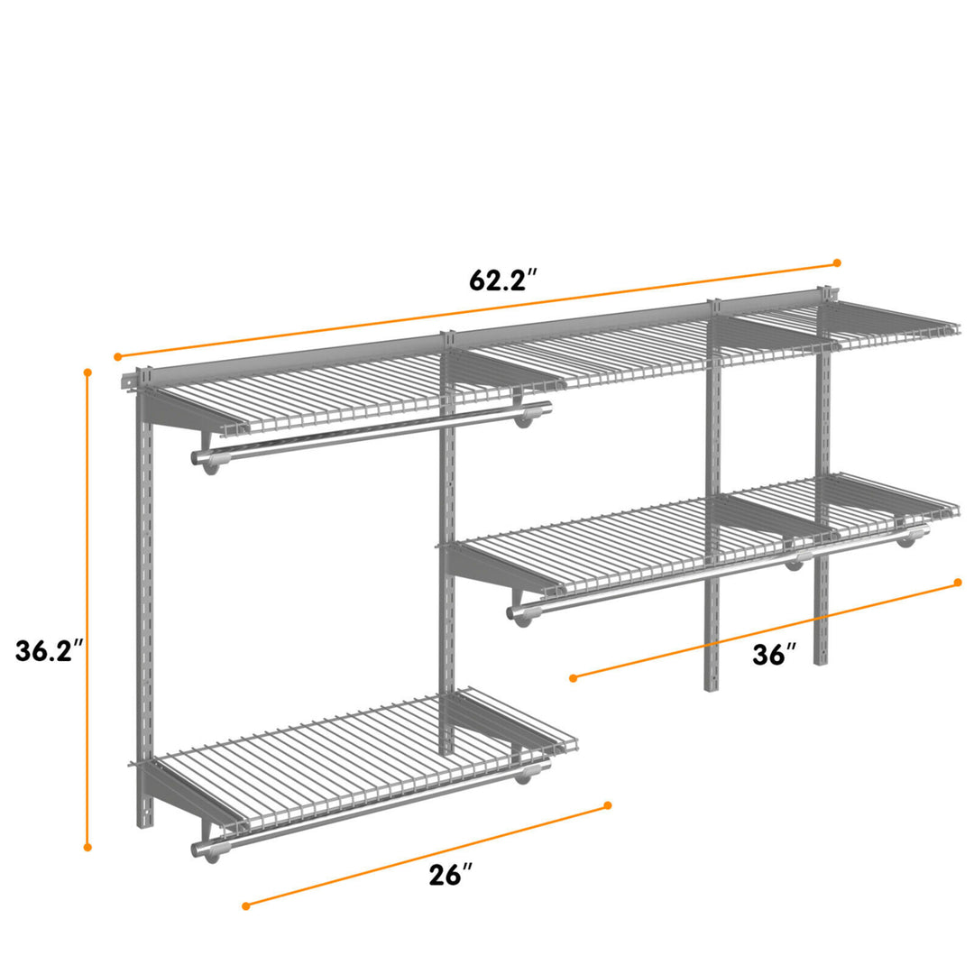 Custom Closet Organizer Kit 3 to 5 FT Wall-mounted Closet System w/Hang Rod Grey Image 2